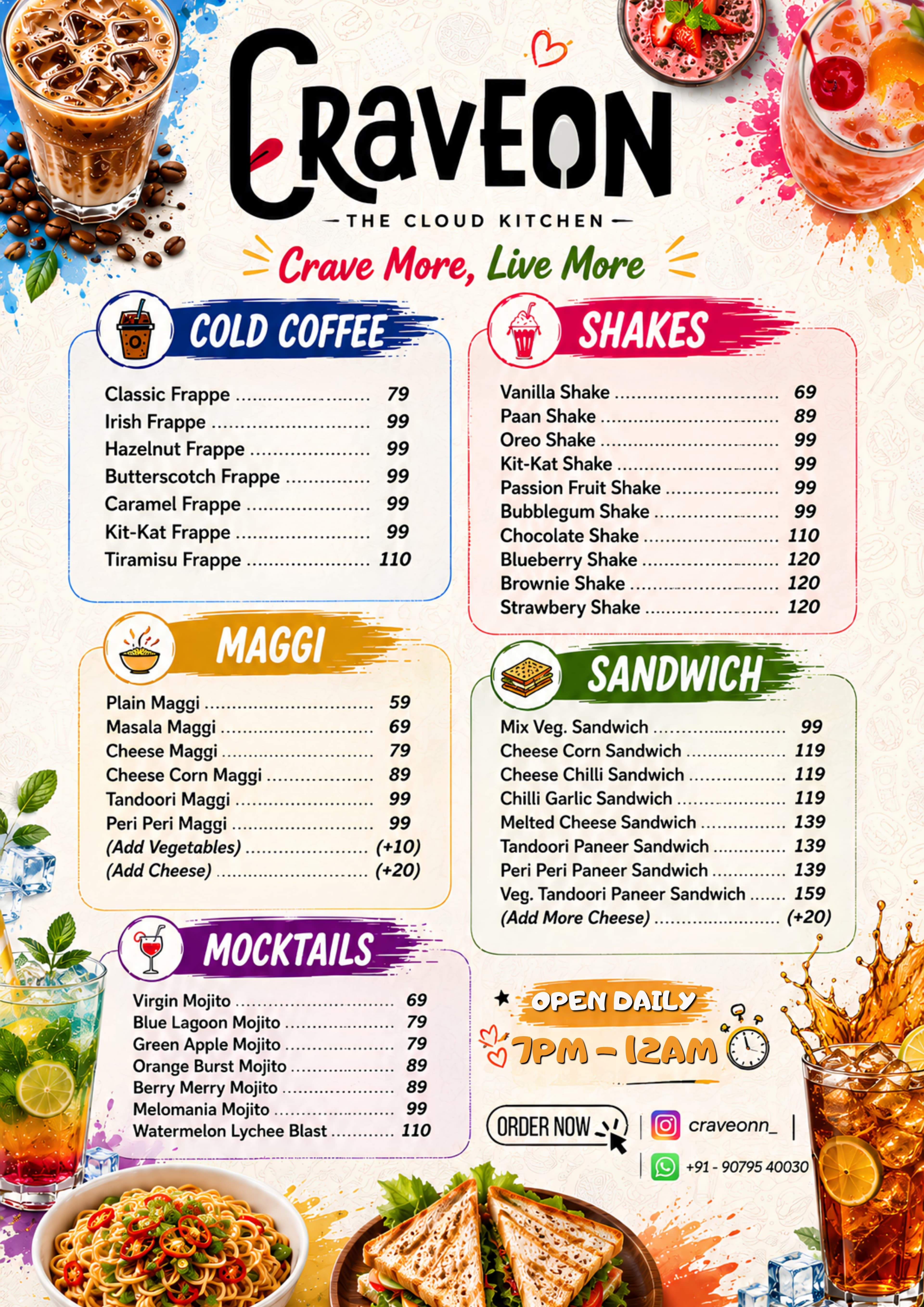CraveOn Food and Drink Menu